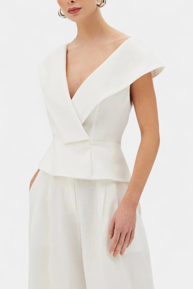 Maddalena Ensemble Structured Top with Wrap Neck and Palazzo Pants