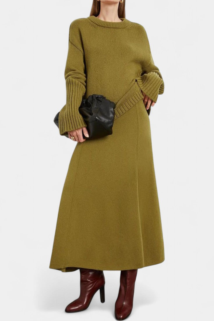 Gelsomina High Neck Sweater and Ribbed Maxi Skirt Set