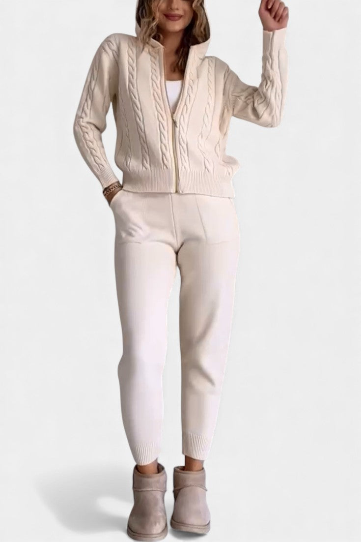 Claudia Cardigan & Twisted Jacquard Sweater Set - Casual Style
