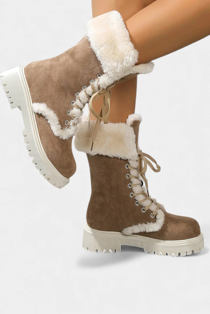Giulia Lace-Up Mid-Calf Faux Fur Boots