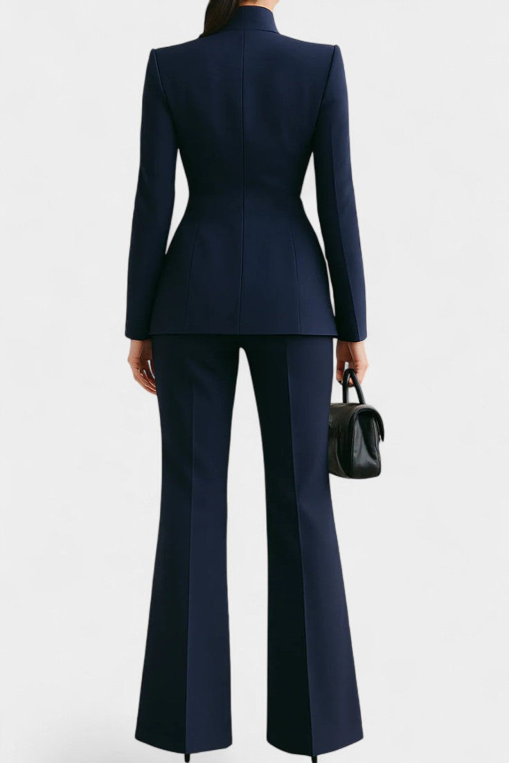 Rosalia High-Collar Two-Piece Set with Wide-Leg Trousers