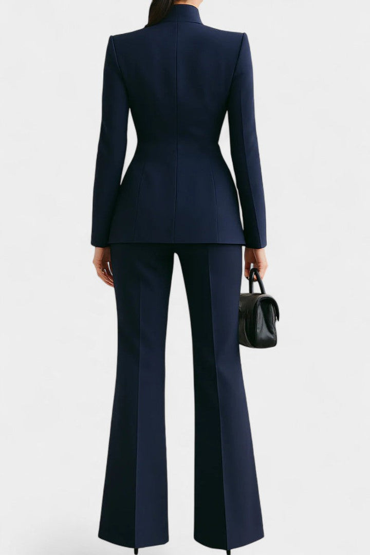 Rosalia High-Collar Two-Piece Set with Wide-Leg Trousers