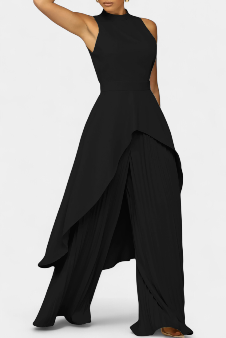 Greta Asymmetrical Sleeveless Outfit with Pleated Trousers
