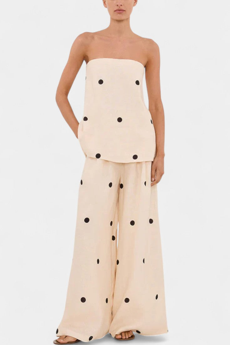 Ilenia Strapless High-Waisted Wide-Leg Two-Piece Set