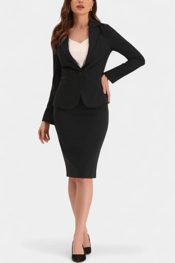 Sara Chic Blazer and Pencil Skirt Ensemble with Notched Collar