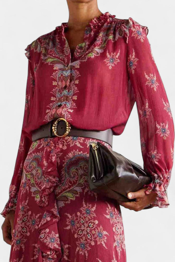 Bohemian Print Ruffled Chiffon Set by Ines