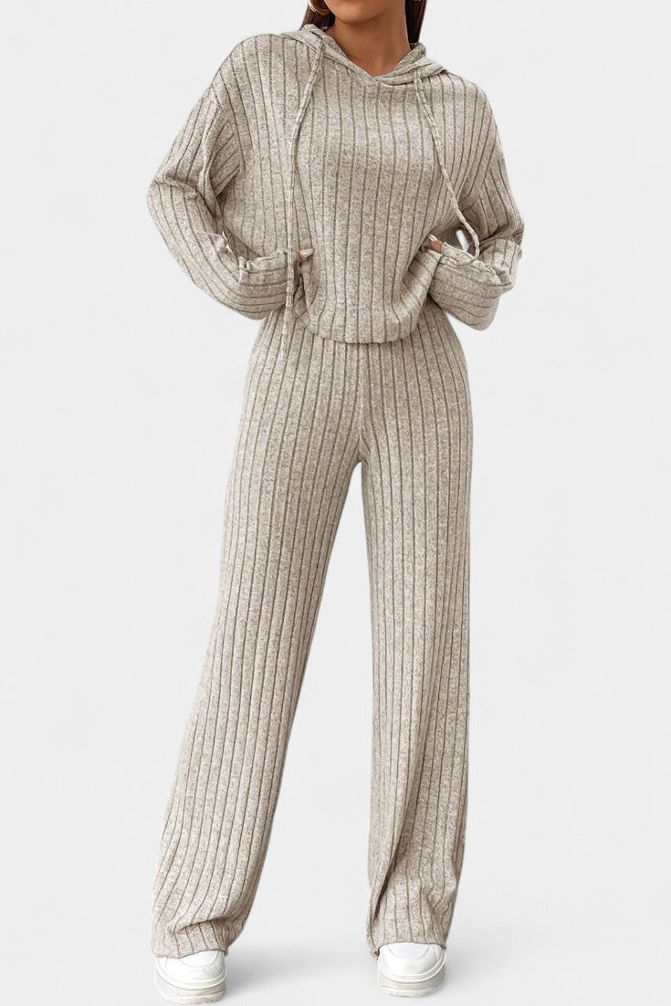 Elisa Striped Knit Hoodie and Long Pants Set