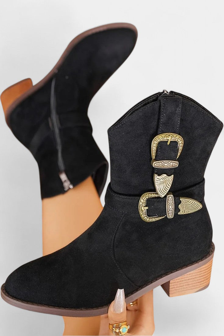 Western Style Suede Cristina Trail Boots with Metal Buckles