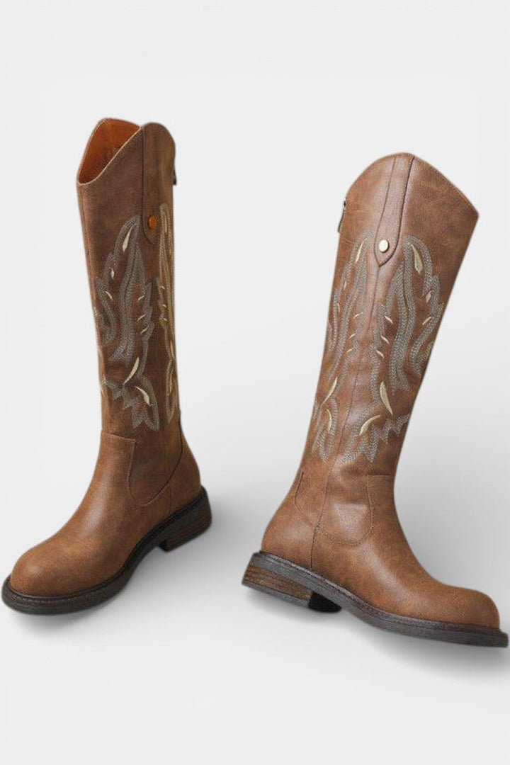 Teresa Long Embroidered Boots Featuring Back Zipper