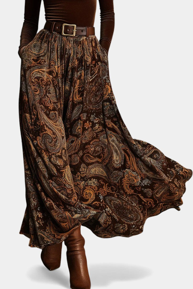 Flora Vintage Stretch Velvet Ensemble with Paisley Maxi Skirt