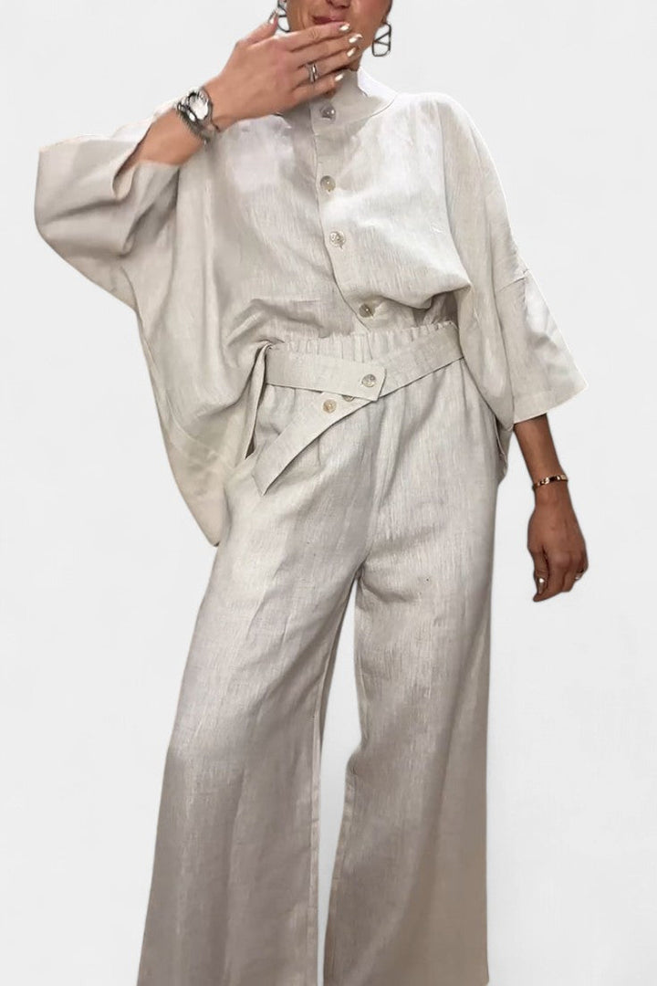 Ilenia High Neck Structured Ensemble with Asymmetrical Waist Trousers