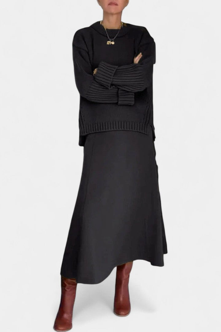 Gelsomina High Neck Sweater and Ribbed Maxi Skirt Set