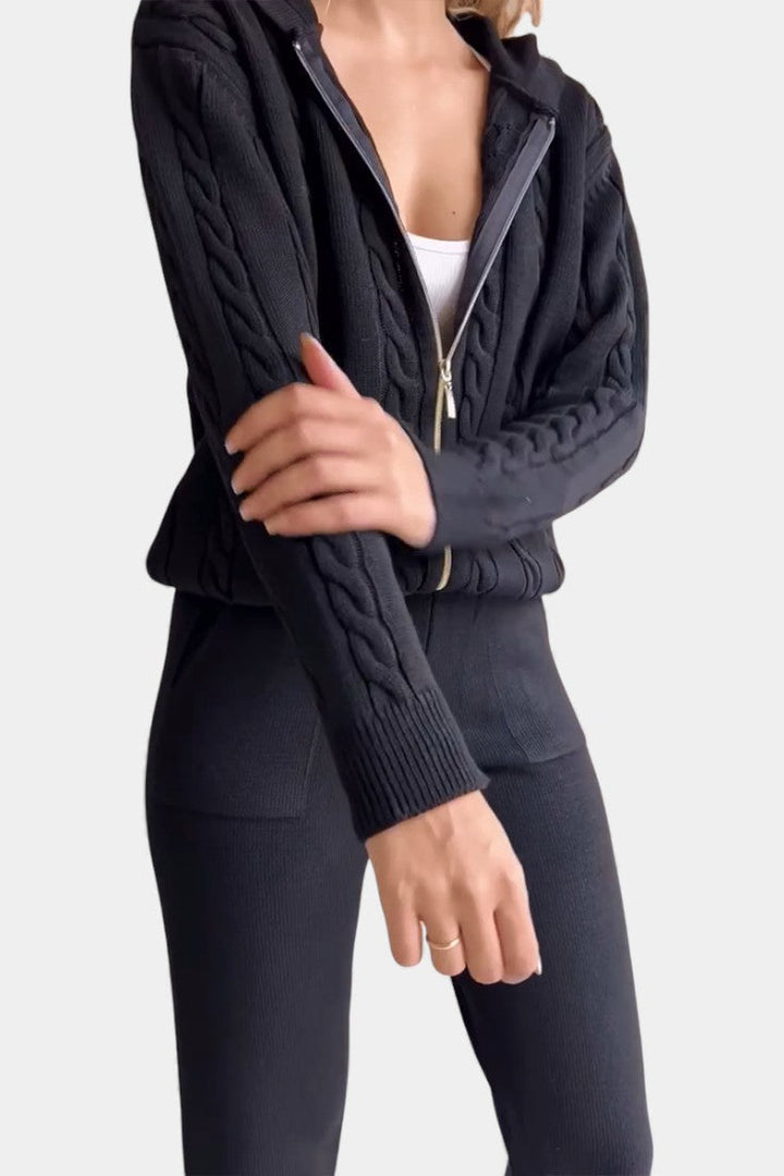 Claudia Cardigan & Twisted Jacquard Pullover Set - Casual Ensemble