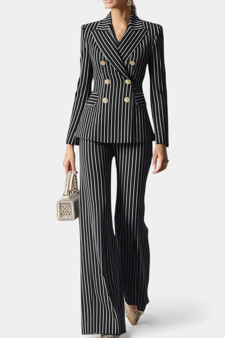 Chic Striped Double-Breasted Tailored Set - Vittoria