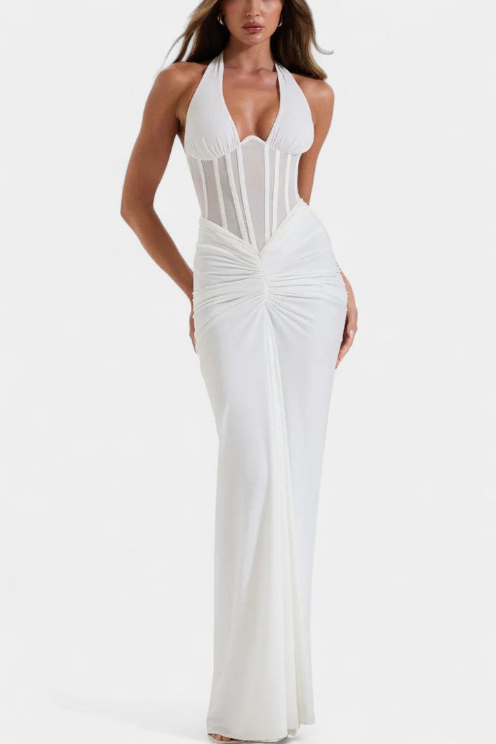 Isabella Mesh Corset Halter with Gathered Maxi Skirt Ensemble