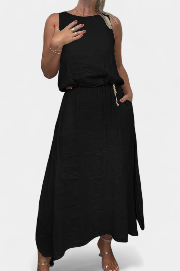 Martina Linen-Cotton Set with Sleeveless Vest and Maxi Skirt