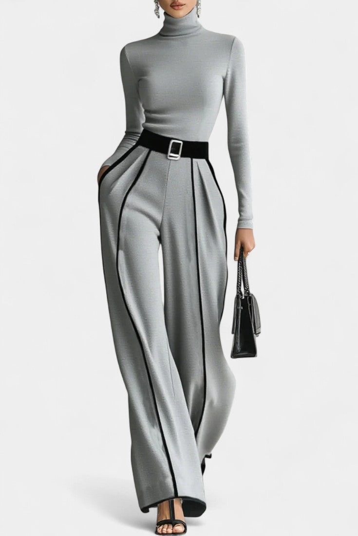 Rita Set Featuring a Stylish High Collar and Flared Wide Leg Pants