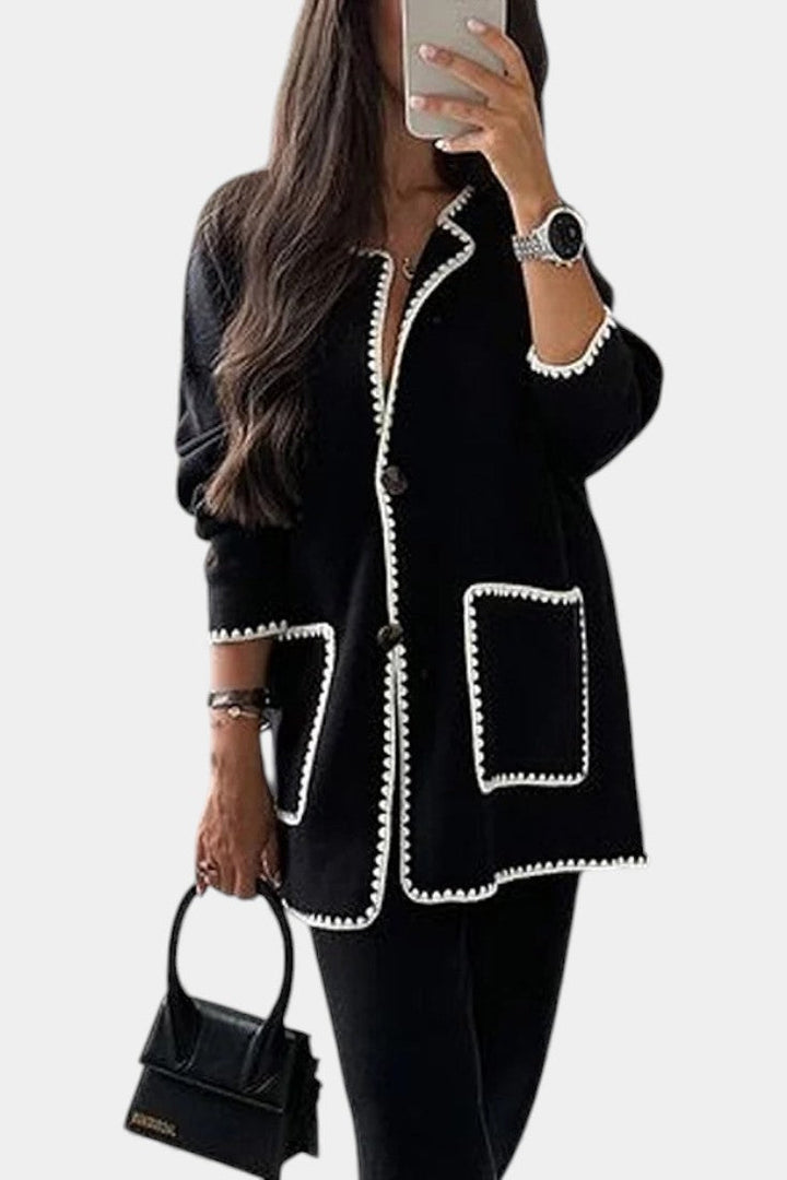 Clelia Two-Piece Ensemble: Trimmed Jacket and Casual Pants Set