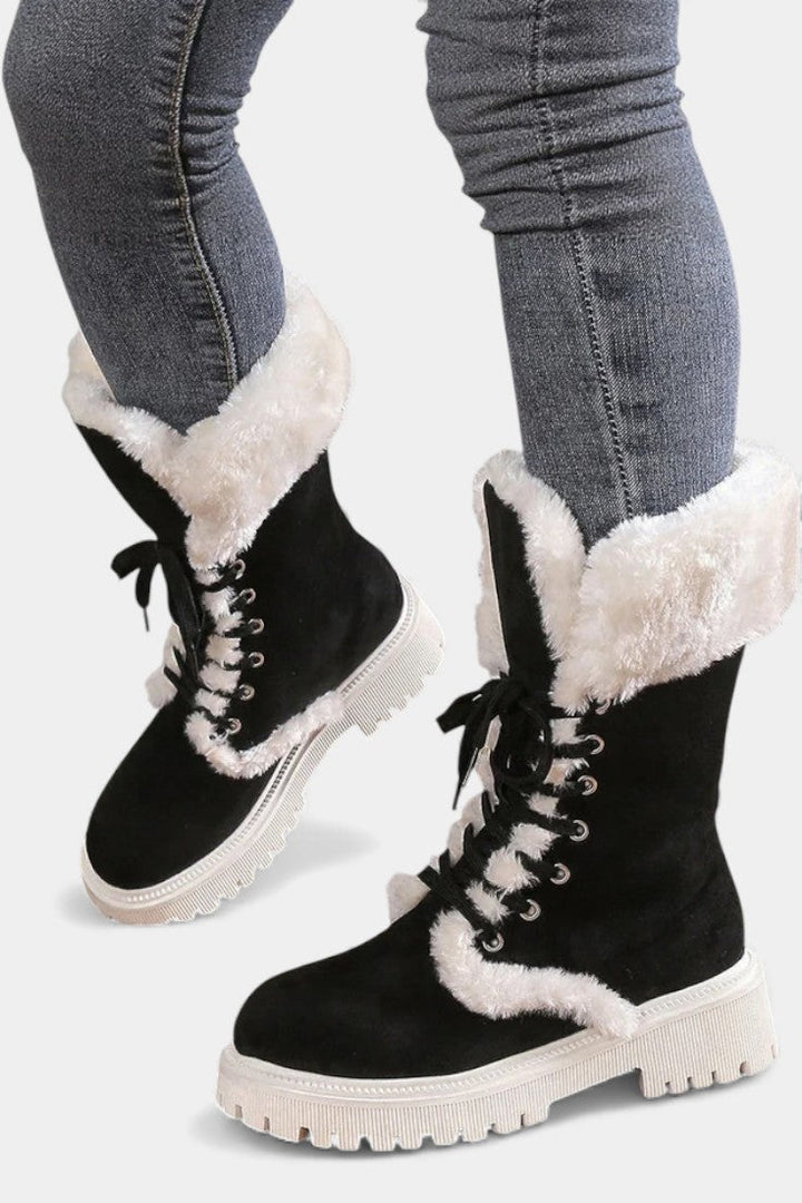 Giulia Lace-Up Mid-Calf Faux Fur Boots