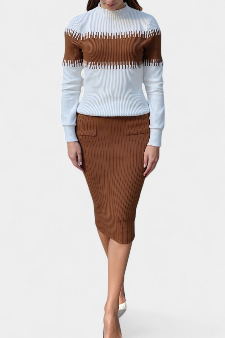 Giulietta Two-Tone Long Sleeve Midi Knit Dress Ensemble