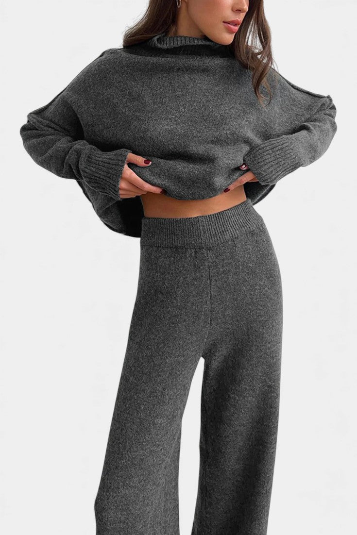 Eva Turtleneck Knit Set with Wide-Leg Pants