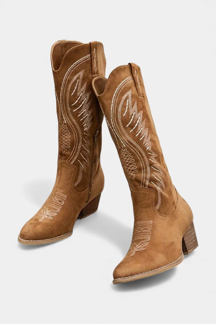 Suede Gaia Cowboy Boots with Block Heel
