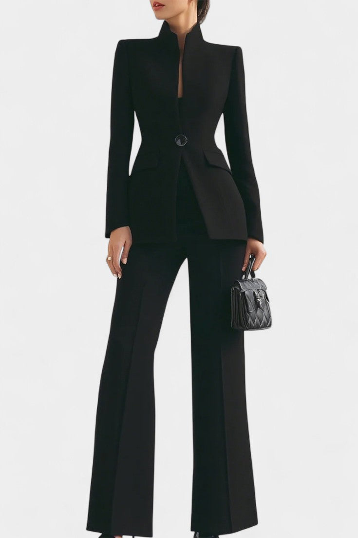 Rosalia High-Collar Two-Piece Set with Wide-Leg Trousers