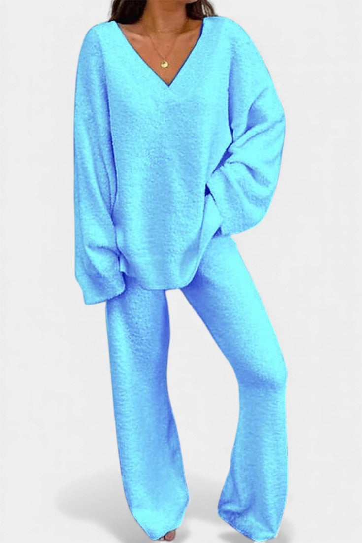 Felicia Cozy V-Neck Two-Piece Daily Outfit