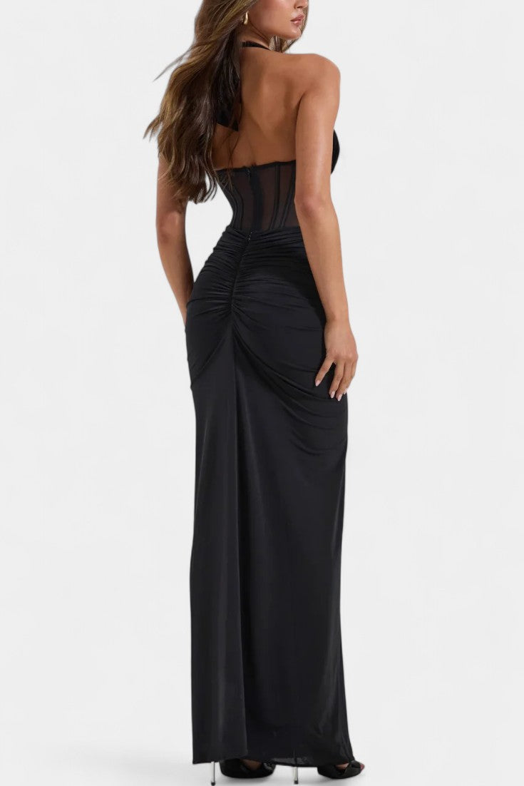 Isabella Mesh Corset Halter with Gathered Maxi Skirt Ensemble