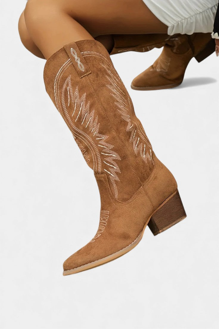 Suede Gaia Cowboy Boots with Block Heel