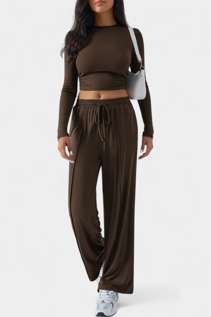 Paola Elastic-Fit Viscose Yoga Set with Round Neck