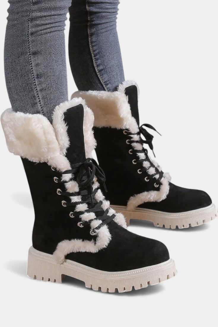 Giulia Lace-Up Mid-Calf Faux Fur Boots
