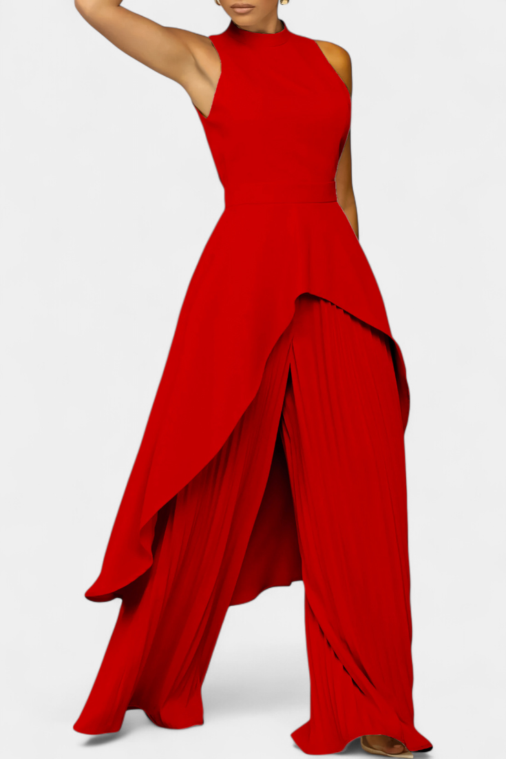 Greta Asymmetrical Sleeveless Outfit with Pleated Trousers