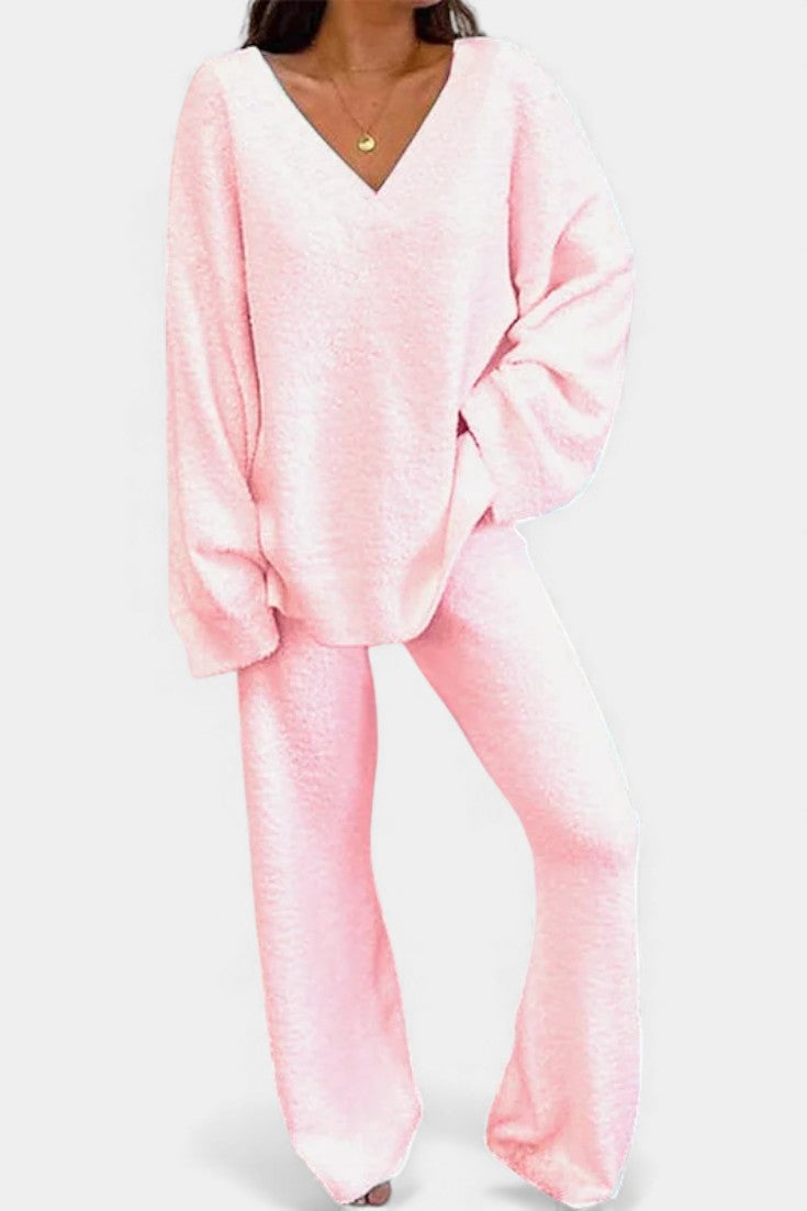 Felicia Cozy V-Neck Two-Piece Daily Outfit