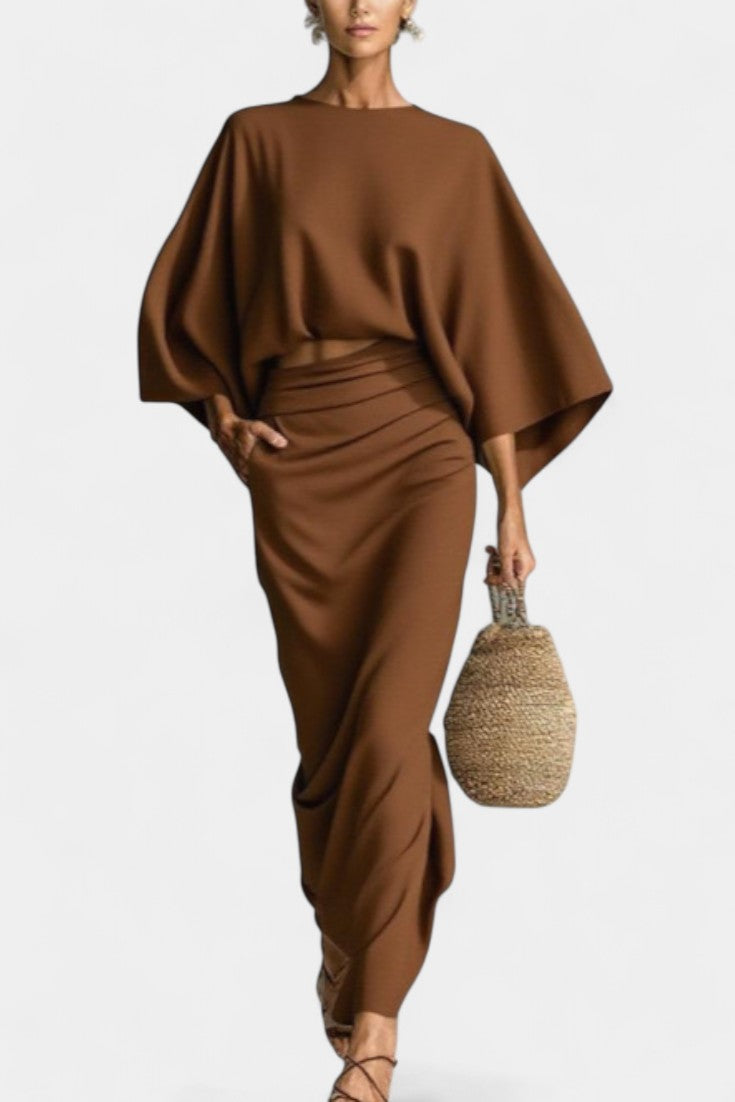 Agata Long Sleeve Casual Ensemble with Flowing Maxi Skirt