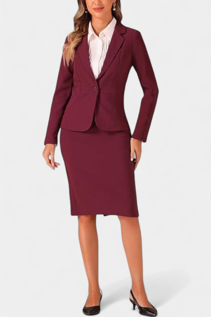 Sara Chic Blazer and Pencil Skirt Ensemble with Notched Collar