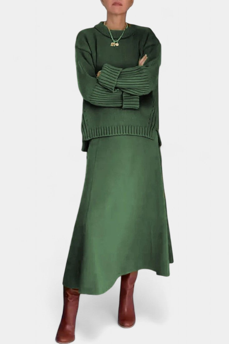 Gelsomina High Neck Sweater and Ribbed Maxi Skirt Set