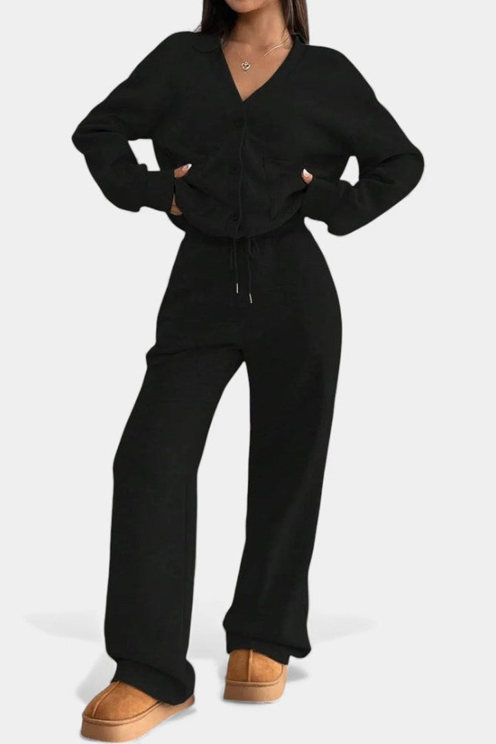 Emilia Cozy Cardigan Jacket & Wide-Leg Pants Set