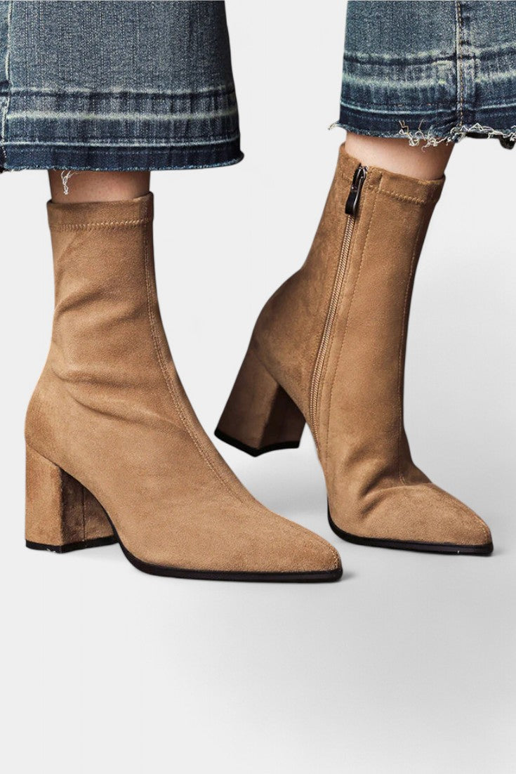 Felicia Pointed Toe Ankle Boots with Block Heel