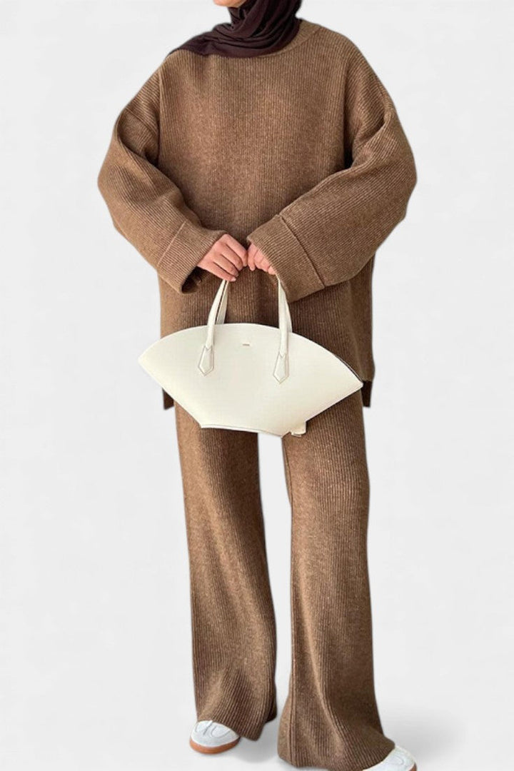 Emma Relaxed Ensemble with Round Neckline and Flowing Pants