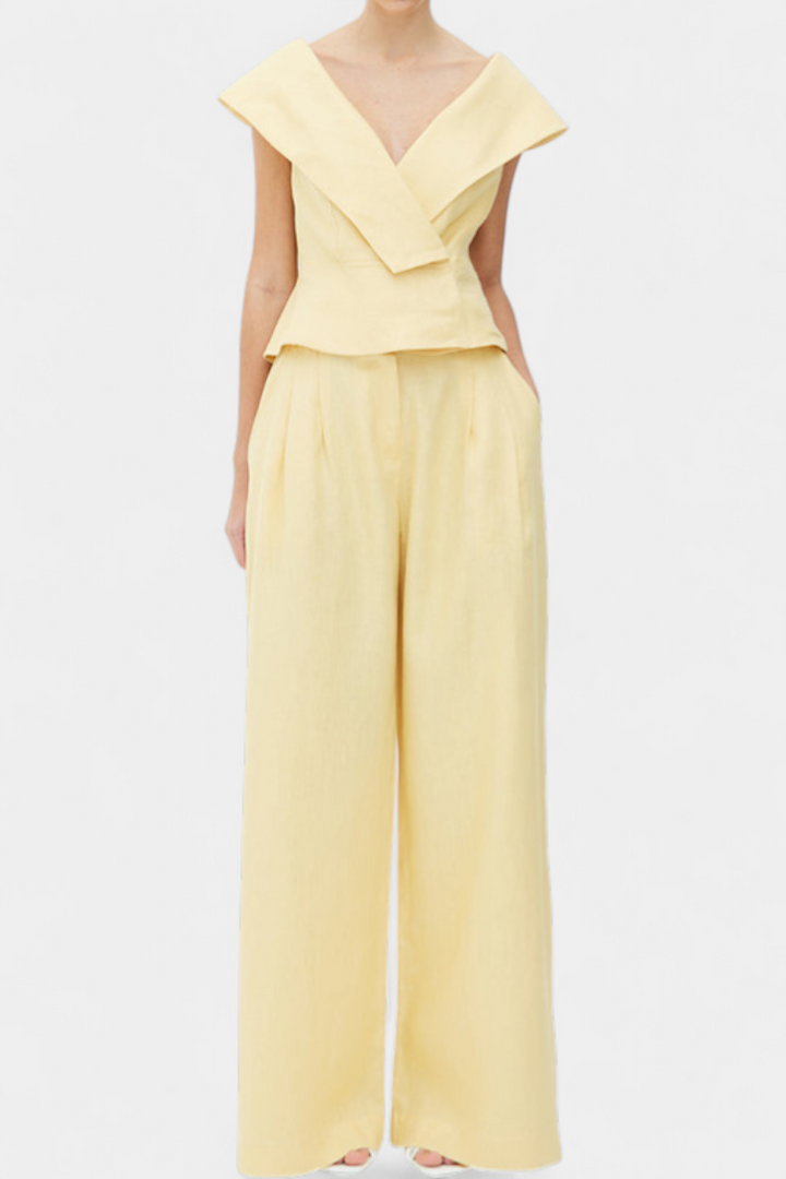Maddalena Ensemble Structured Top with Wrap Neck and Palazzo Pants