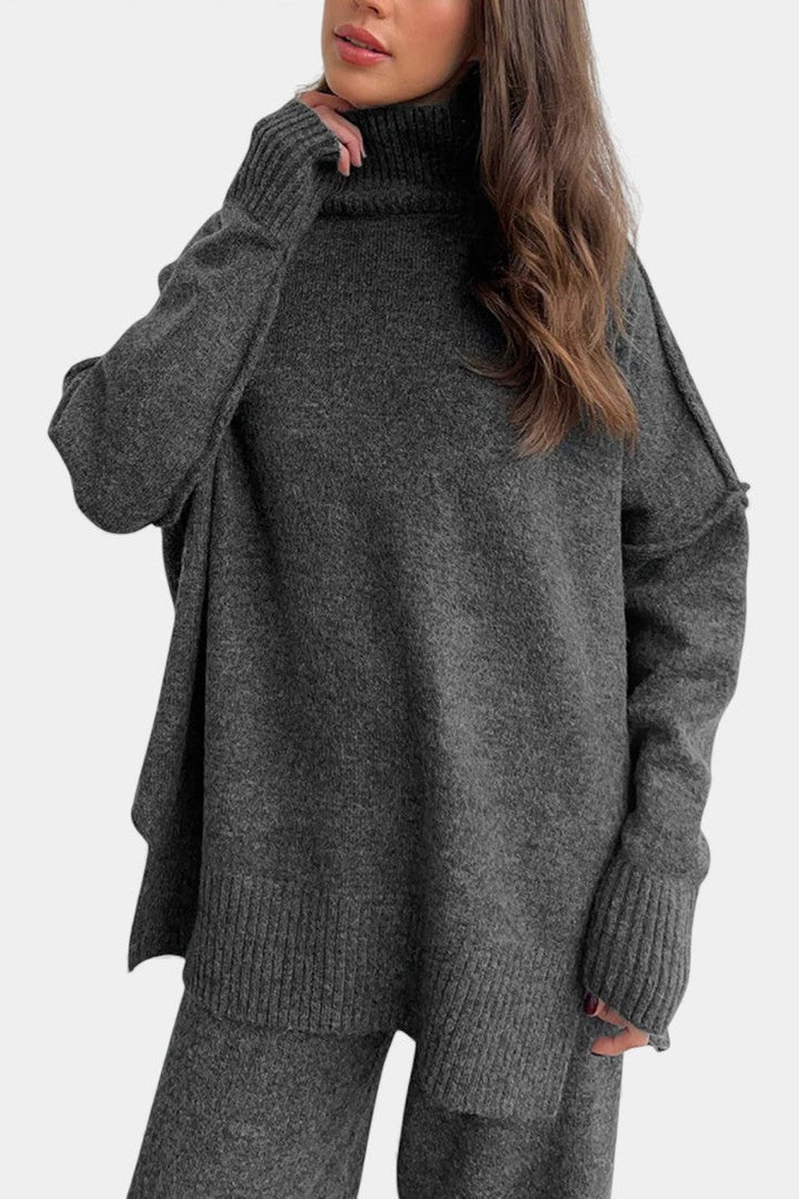 Eva Knit Set with Turtleneck and Wide-Leg Trousers