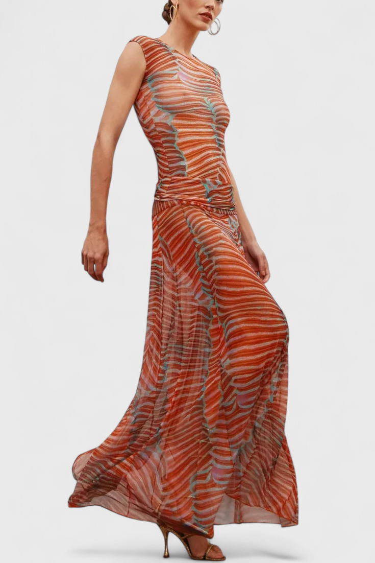 Giada Set in Vibrant Psychedelic Wave Print with Flowing Midi Skirt