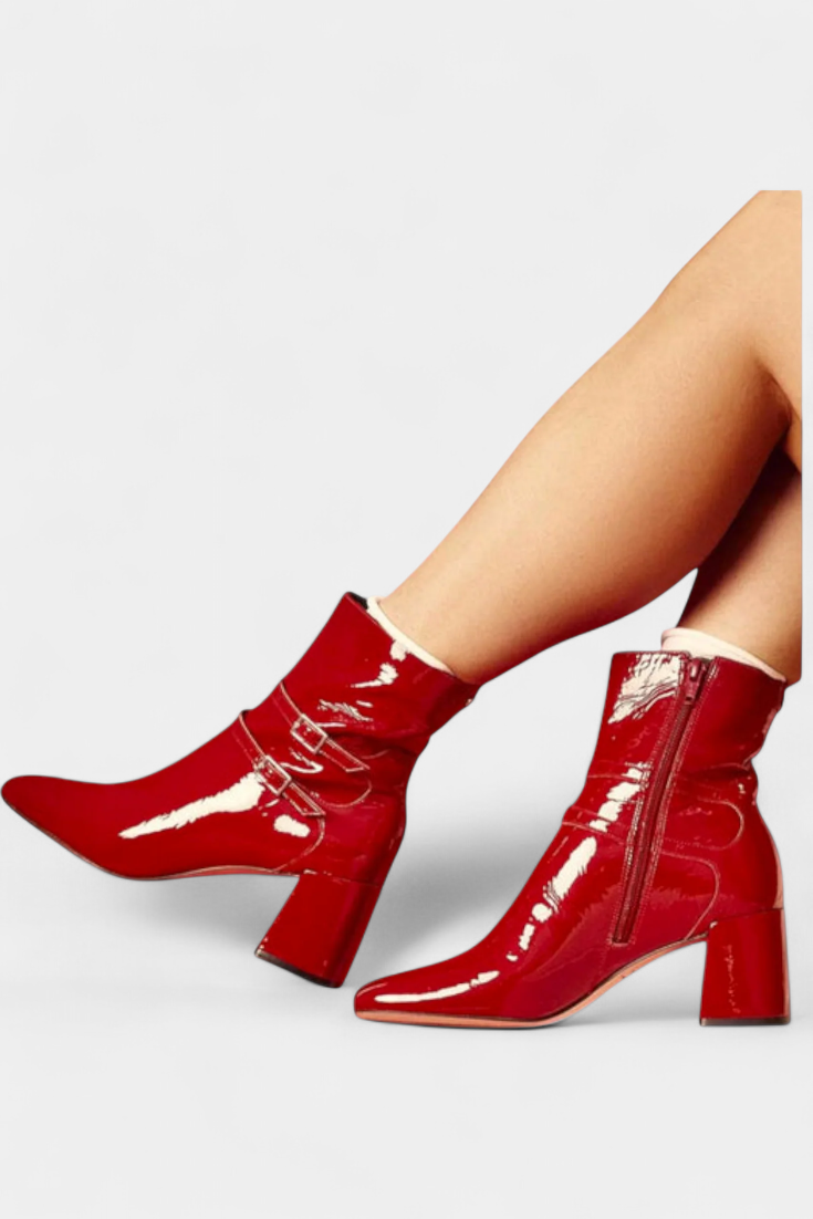 Elena Red Heeled Boots Featuring a Striking Design