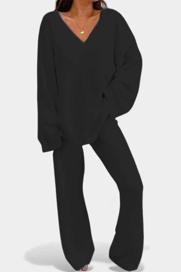 Felicia Cozy V-Neck Two-Piece Daily Outfit