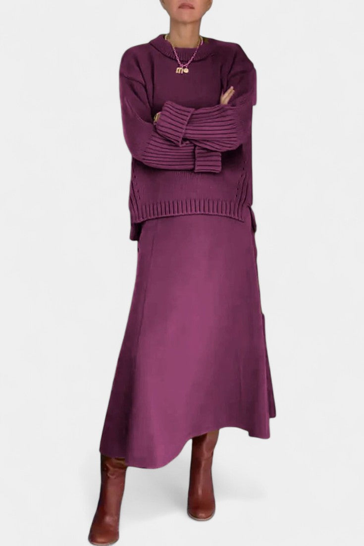 Gelsomina High Neck Sweater and Ribbed Maxi Skirt Set
