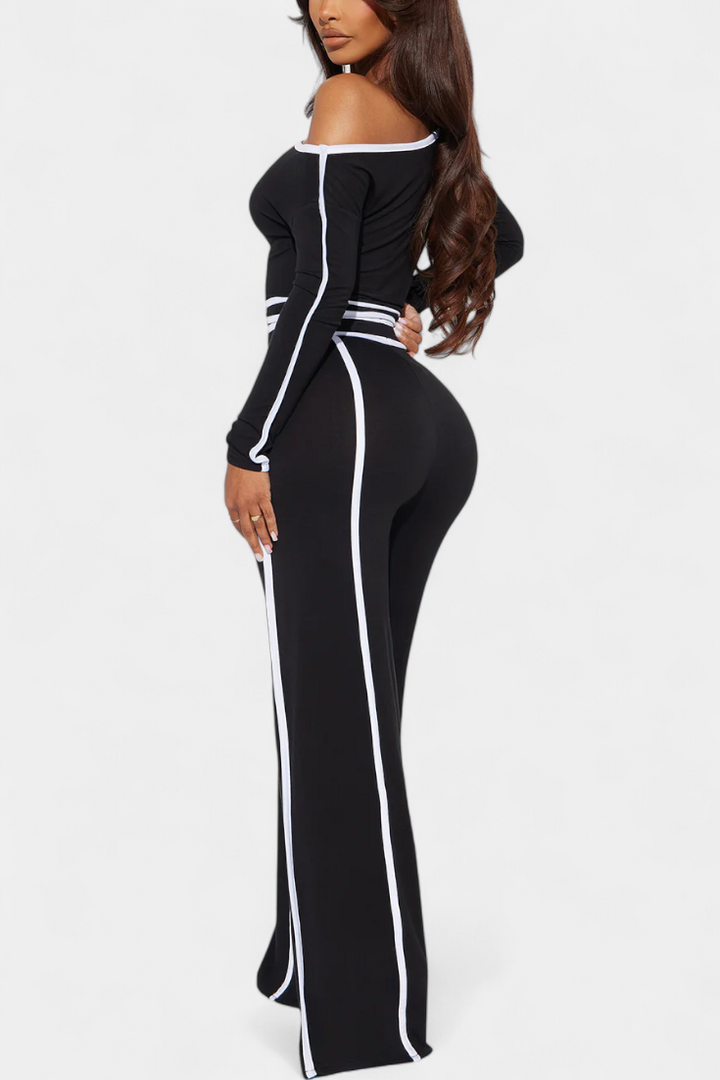 Margherita Off-Shoulder Set with Bold Striped Accents