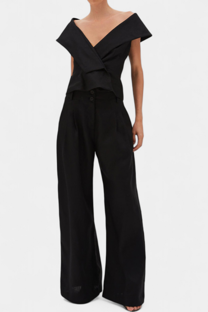 Maddalena Ensemble Structured Top with Wrap Neck and Palazzo Pants