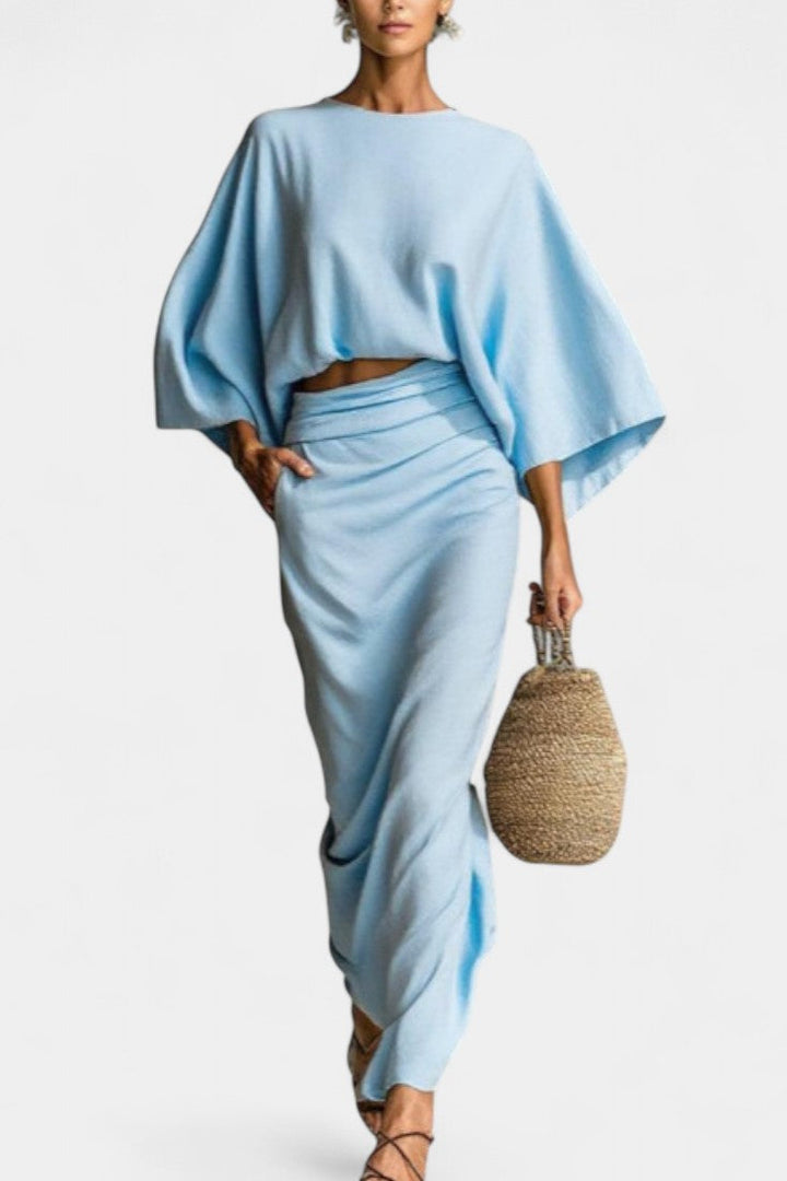 Agata Long Sleeve Casual Ensemble with Flowing Maxi Skirt