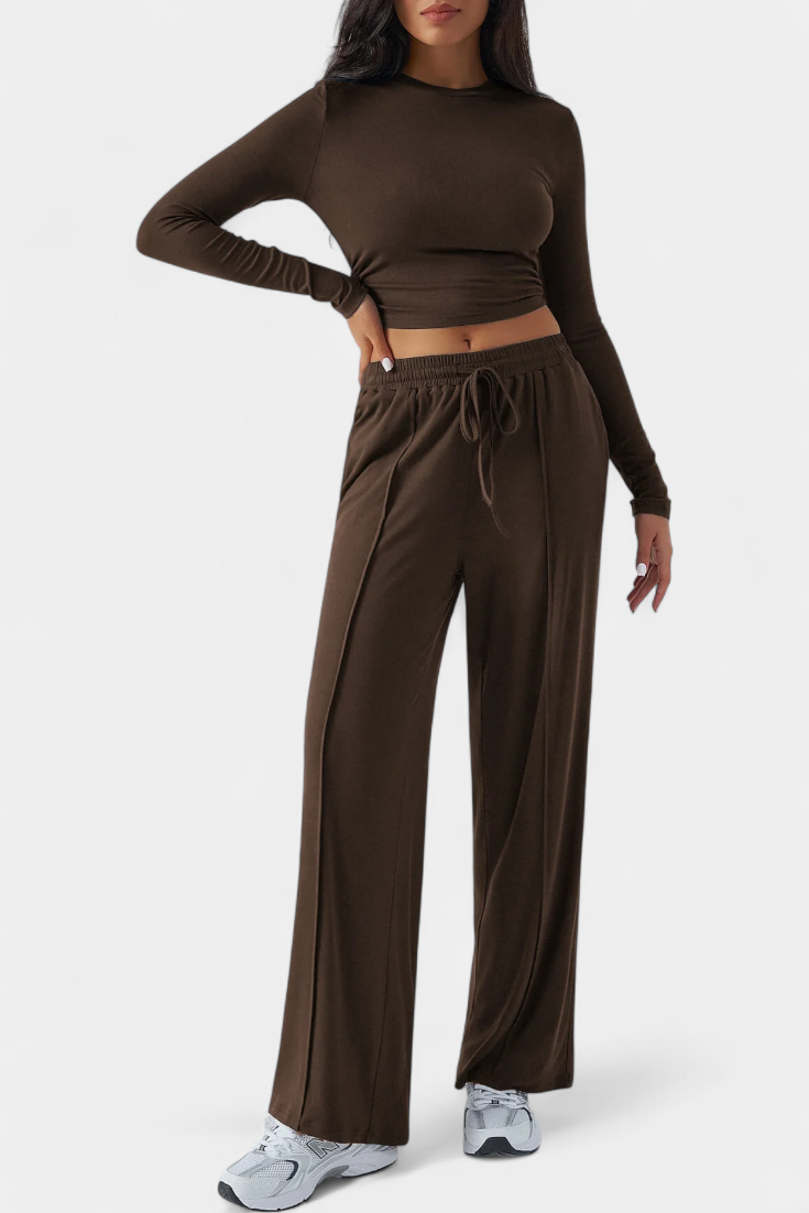 Paola Elastic-Fit Viscose Yoga Set with Round Neck